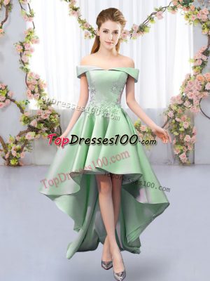 Green Satin Lace Up Dama Dress for Quinceanera Sleeveless High Low Appliques
