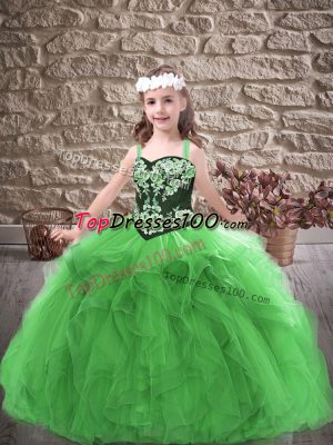Latest Green Sleeveless Tulle Lace Up Pageant Gowns For Girls for Party and Wedding Party