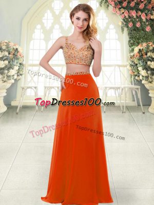 Charming Floor Length Zipper Prom Gown Rust Red for Prom and Party with Beading