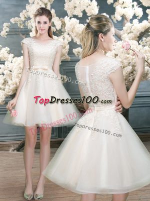 Chic White Scoop Neckline Lace Prom Dresses Cap Sleeves Zipper