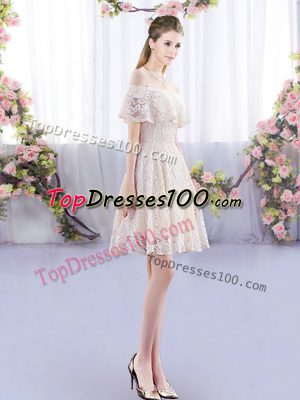 Off The Shoulder Short Sleeves Lace Up Damas Dress Champagne