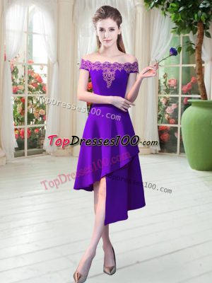 Asymmetrical Purple Off The Shoulder Sleeveless Zipper