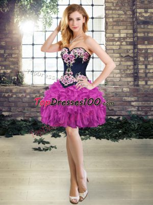 Purple Sweetheart Neckline Embroidery and Ruffles Prom Evening Gown Sleeveless Lace Up