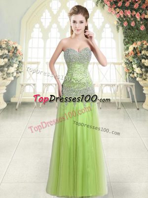 Sumptuous Sweetheart Sleeveless Evening Dresses Floor Length Beading Yellow Green Tulle