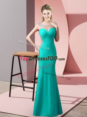 Sleeveless Floor Length Beading Zipper Evening Dresses with Turquoise