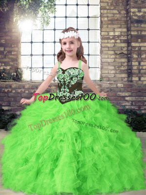 Trendy Embroidery and Ruffles Kids Pageant Dress Lace Up Sleeveless Floor Length