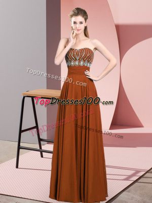 Custom Made Floor Length Empire Sleeveless Brown Prom Party Dress Zipper