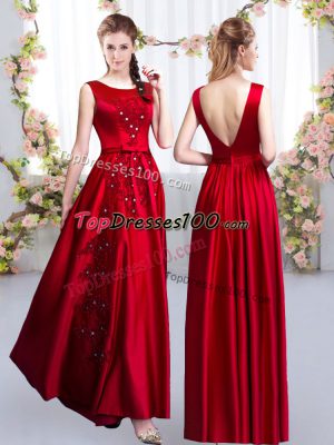 Hot Selling Sleeveless Floor Length Beading and Appliques Backless Dama Dress for Quinceanera with Red
