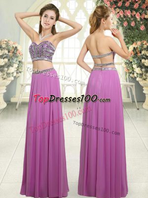 Fantastic Two Pieces Lilac Sweetheart Chiffon Sleeveless Floor Length Backless