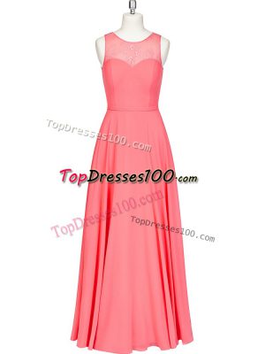 Stylish Column/Sheath Homecoming Dress Watermelon Red Scoop Chiffon Sleeveless Floor Length Zipper