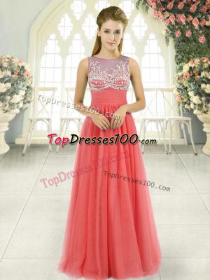 Amazing Empire Going Out Dresses Watermelon Red Scoop Tulle Sleeveless Floor Length Side Zipper