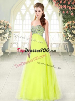 Dramatic Yellow Green Sleeveless Tulle Lace Up Evening Wear for Prom and Party