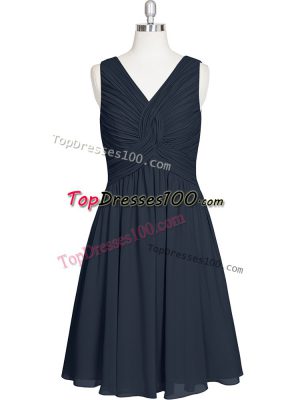 Delicate Black Prom Dresses Prom and Party and Military Ball and Wedding Party with Ruching V-neck Sleeveless Zipper