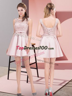 Sleeveless Lace Up Mini Length Lace and Bowknot Homecoming Dress