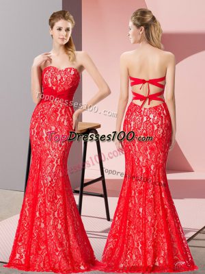 Suitable Sleeveless Floor Length Beading Backless Dress for Prom with Red