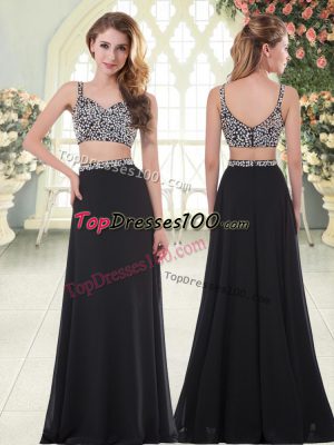 Fitting Floor Length Black Homecoming Dress Straps Sleeveless Zipper