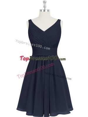 Simple Knee Length Black Prom Gown Chiffon Sleeveless Pleated