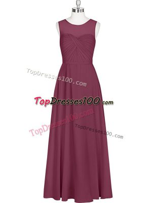 Modest Burgundy Scoop Zipper Ruching Evening Dress Sleeveless