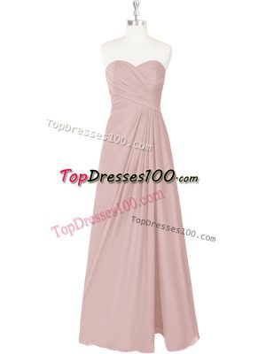Pink Zipper Homecoming Dress Ruching Sleeveless Floor Length