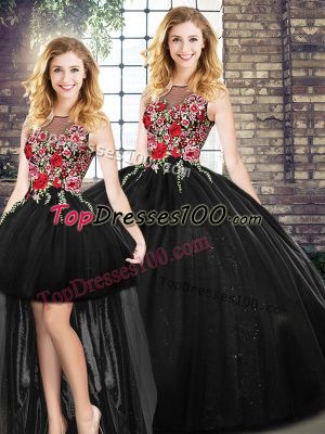 Most Popular Black Ball Gowns Embroidery Sweet 16 Dress Zipper Sleeveless Floor Length