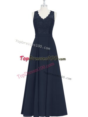 Black Chiffon Zipper Prom Dresses Sleeveless Floor Length Ruching