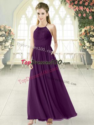 Halter Top Sleeveless Backless Homecoming Dress Purple Chiffon