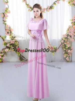 Lilac Zipper Quinceanera Court Dresses Appliques Short Sleeves Floor Length