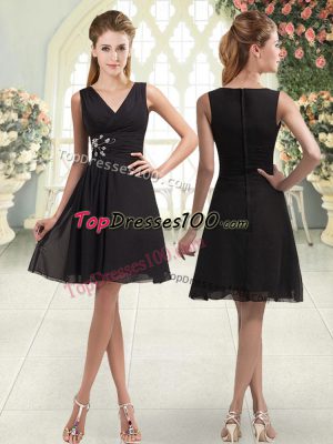 Chiffon V-neck Sleeveless Zipper Beading Prom Dresses in Black