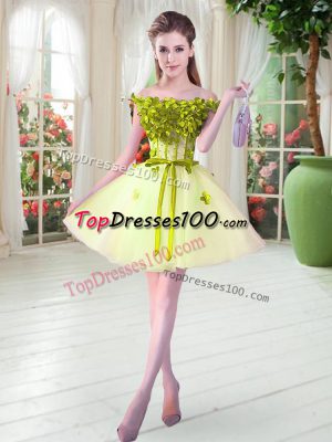 Yellow Green Off The Shoulder Lace Up Beading and Appliques Prom Dress Sleeveless