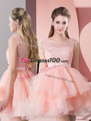 Fantastic Lace Party Dress for Girls Pink Lace Up Sleeveless