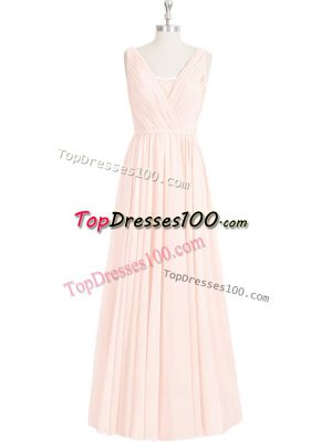 Modern Lace Prom Dress Pink Zipper Sleeveless Floor Length