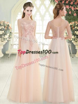 Floor Length Zipper Pink for Prom and Party and Military Ball with Beading and Lace and Appliques