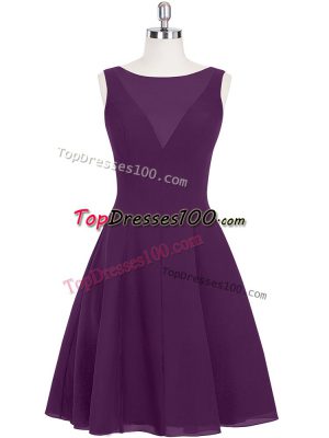 Eye-catching Eggplant Purple A-line Scoop Sleeveless Chiffon Mini Length Zipper Ruching Prom Evening Gown