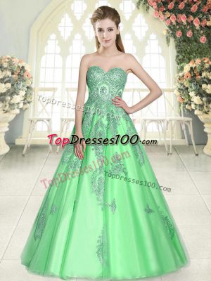 Floor Length A-line Sleeveless Green Homecoming Dress Lace Up