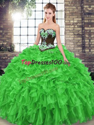 Ball Gown Prom Dress Organza Sweep Train Sleeveless Embroidery and Ruffles