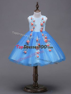 Hand Made Flower Flower Girl Dresses for Less Blue Zipper Sleeveless Mini Length