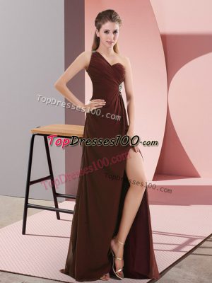 Most Popular Backless Formal Evening Gowns Burgundy for Prom and Party and Military Ball with Beading and Ruching Sweep Train