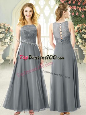 Grey Sleeveless Chiffon Clasp Handle Evening Party Dresses for Prom and Party