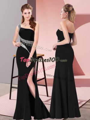 Adorable Black Zipper Homecoming Dress Beading Sleeveless Floor Length