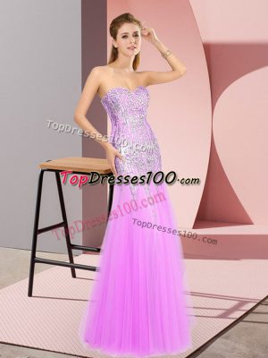 Dazzling Lilac Zipper Prom Party Dress Beading Sleeveless Floor Length