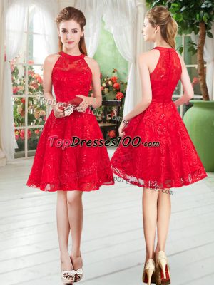 Red Party Dress Prom and Party with Lace Scoop Sleeveless Zipper