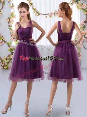 Pretty V-neck Sleeveless Zipper Damas Dress Purple Tulle