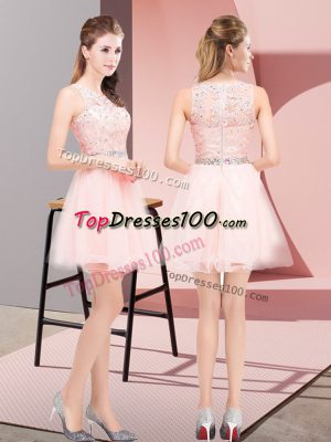 Pretty Pink Sleeveless Beading and Lace Mini Length Teens Party Dress