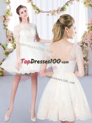 Low Price Champagne Scoop Lace Up Lace Dama Dress for Quinceanera Short Sleeves