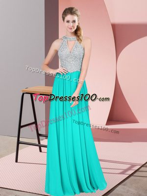 Pretty Turquoise Sleeveless Satin Backless for Prom and Party