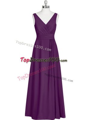 Discount V-neck Sleeveless Zipper Prom Party Dress Eggplant Purple Chiffon