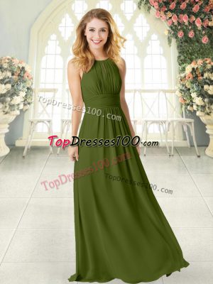 Great Floor Length Empire Sleeveless Olive Green Prom Dresses Zipper