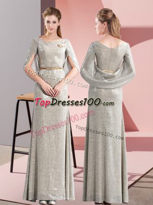 Grey Half Sleeves Zipper Prom Dresses for Prom and Party