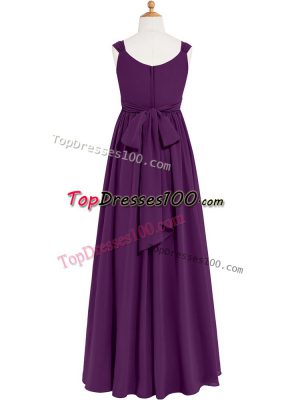 Discount Chiffon Straps Sleeveless Zipper Ruching Prom Dresses in Eggplant Purple