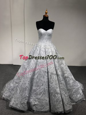 Sleeveless Floor Length Sequins Lace Up Sweet 16 Quinceanera Dress with Silver
